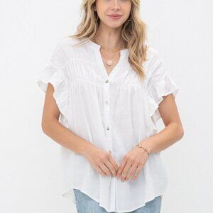 Cozy Casual White Button Down Blouse